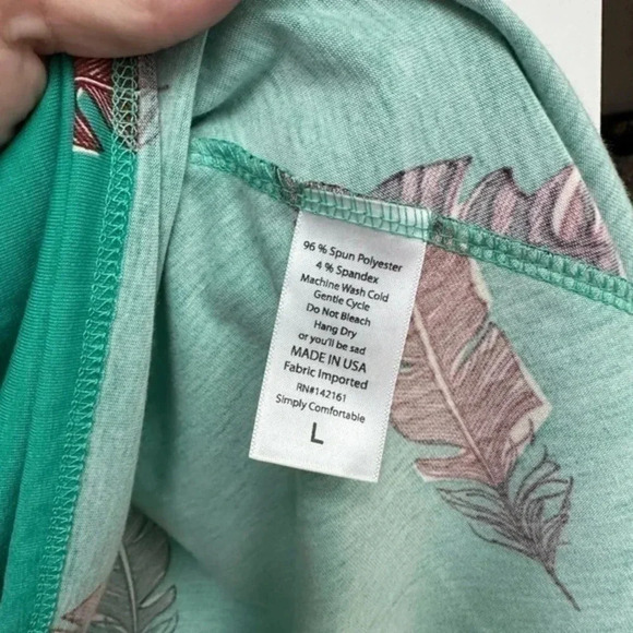 LuLaRoe Azure | Vintage Green Teal A-line Skirt Size L Large Feathers Print NWOT - Picture 3 of 4
